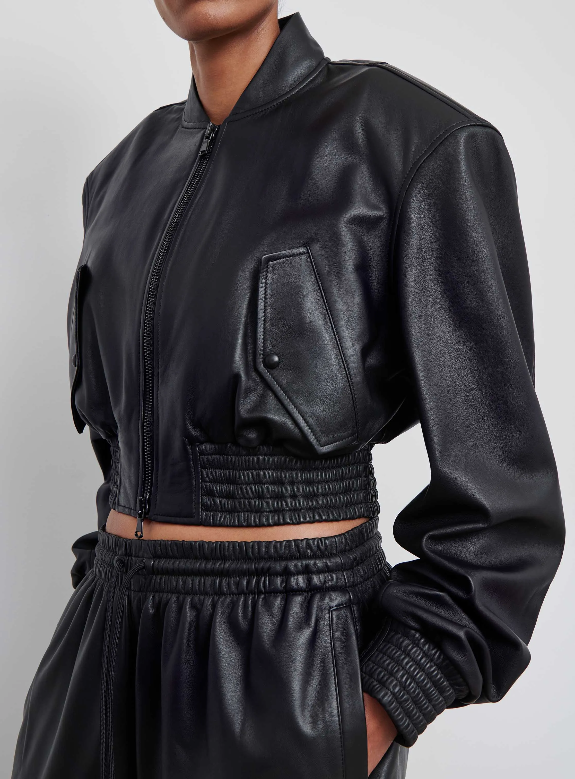 Leather Tailored Crop Bomber sold by WARDROBE.NYC product image thumbnail 5