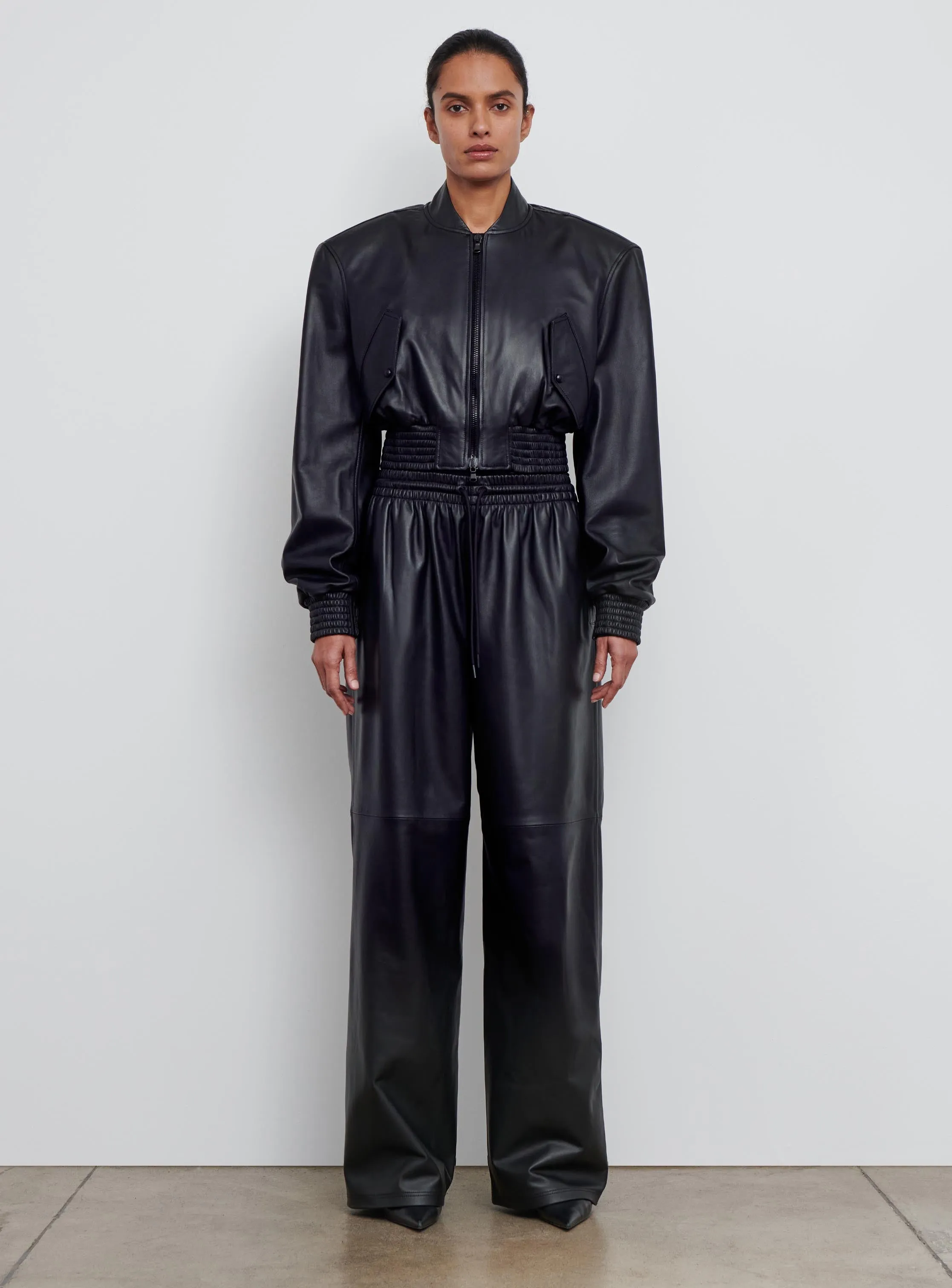 Leather Tailored Crop Bomber sold by WARDROBE.NYC