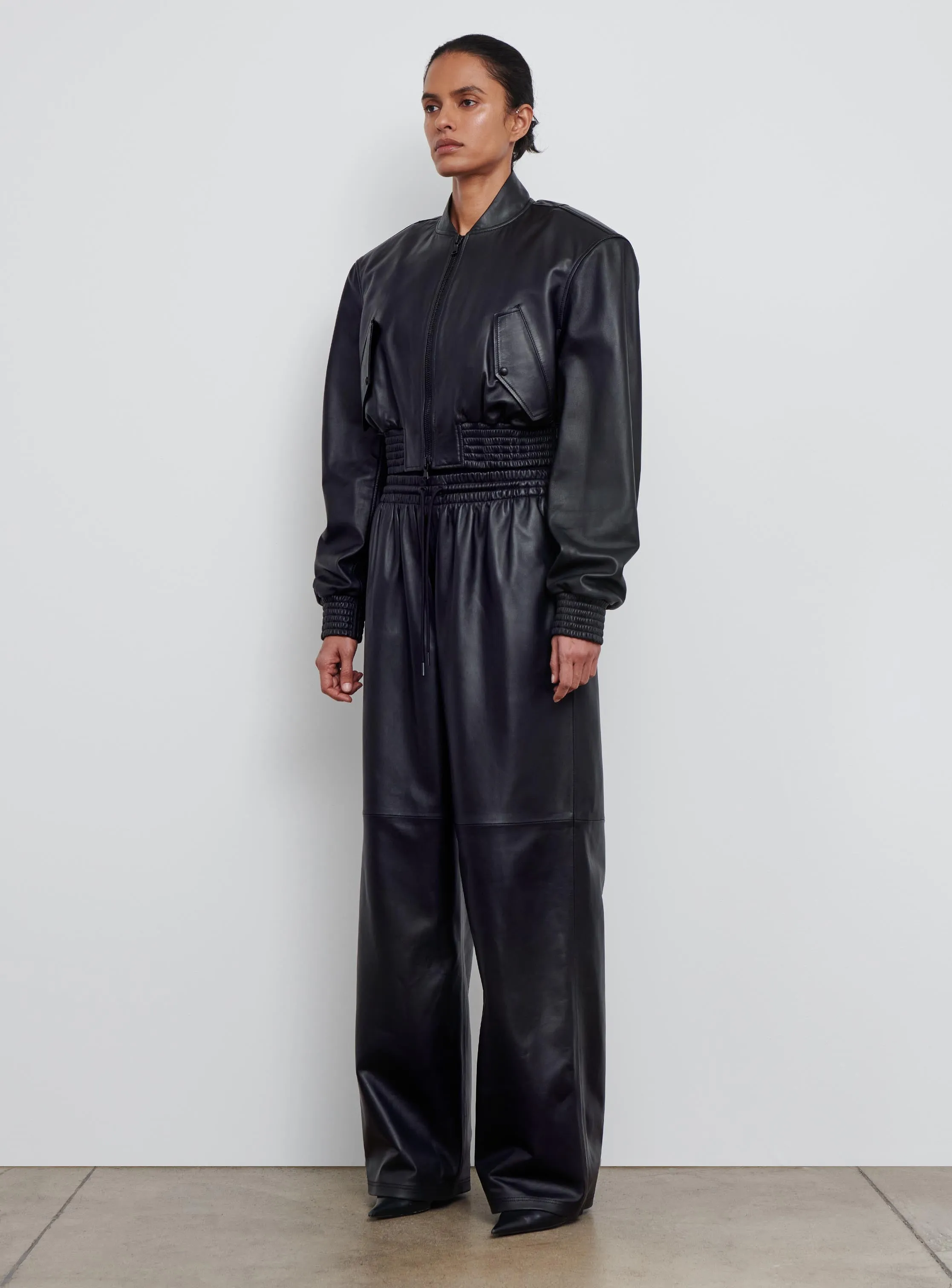 Leather Tailored Crop Bomber sold by WARDROBE.NYC product image thumbnail 2