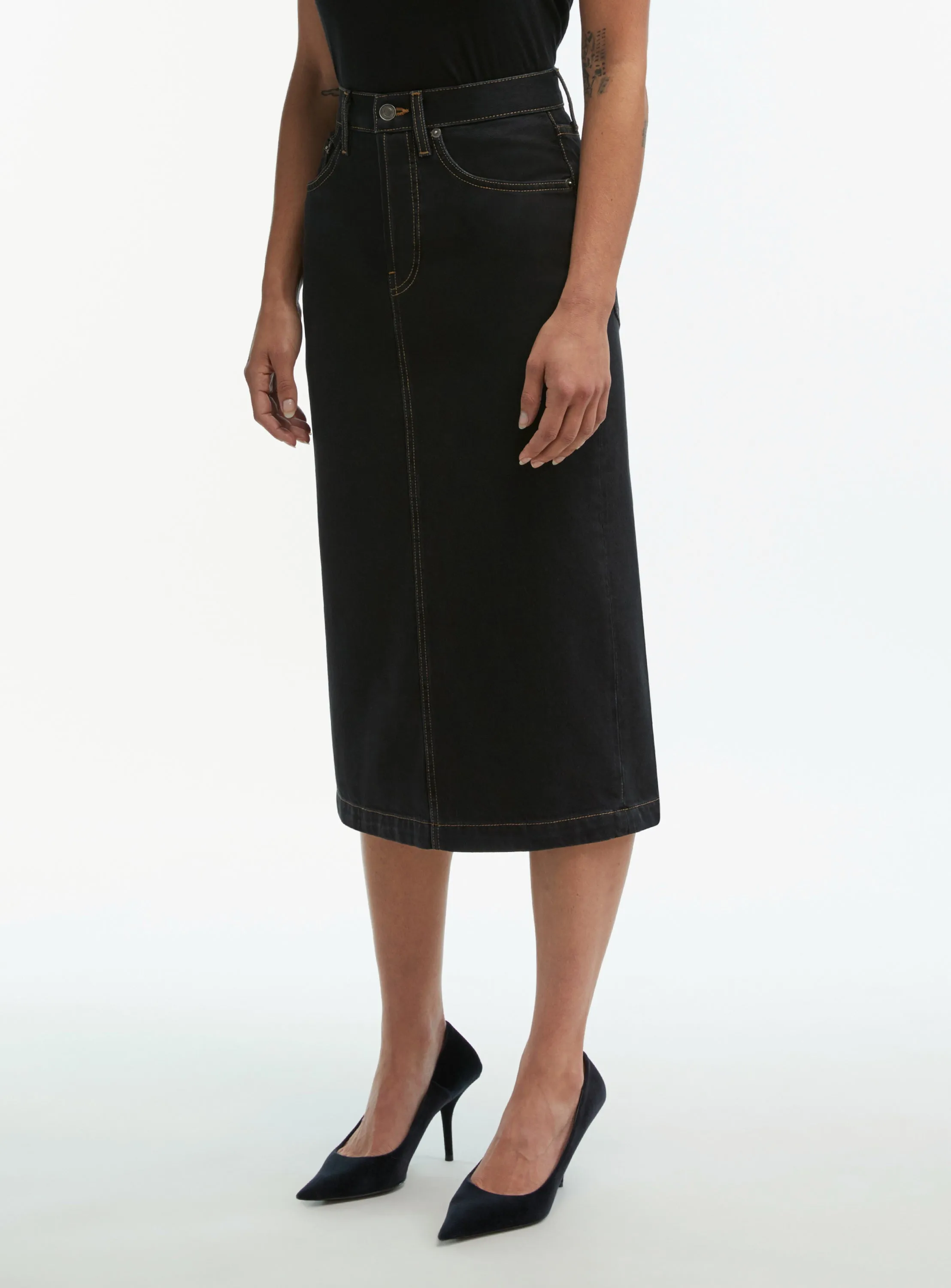 Denim Midi Skirt sold by WARDROBE.NYC product image thumbnail 2