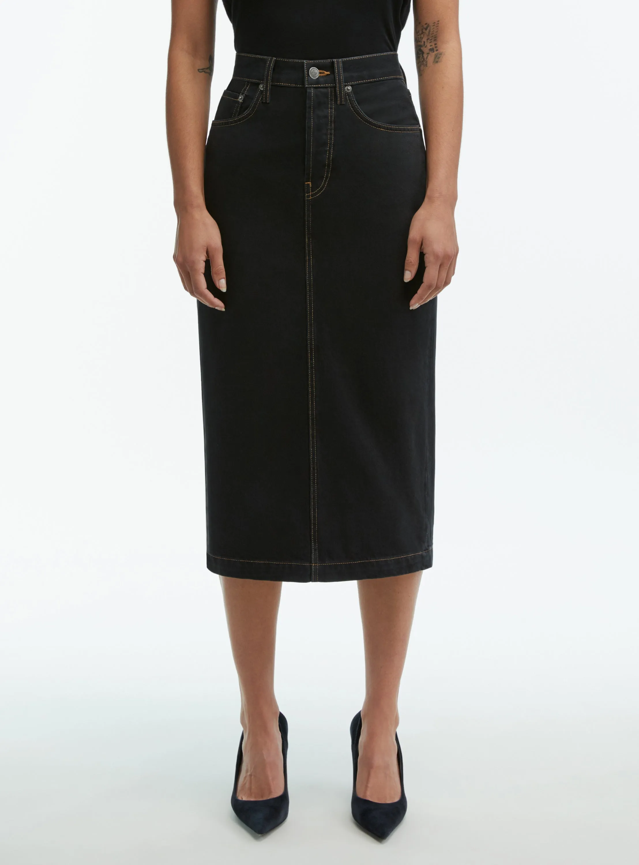 Denim Midi Skirt sold by WARDROBE.NYC