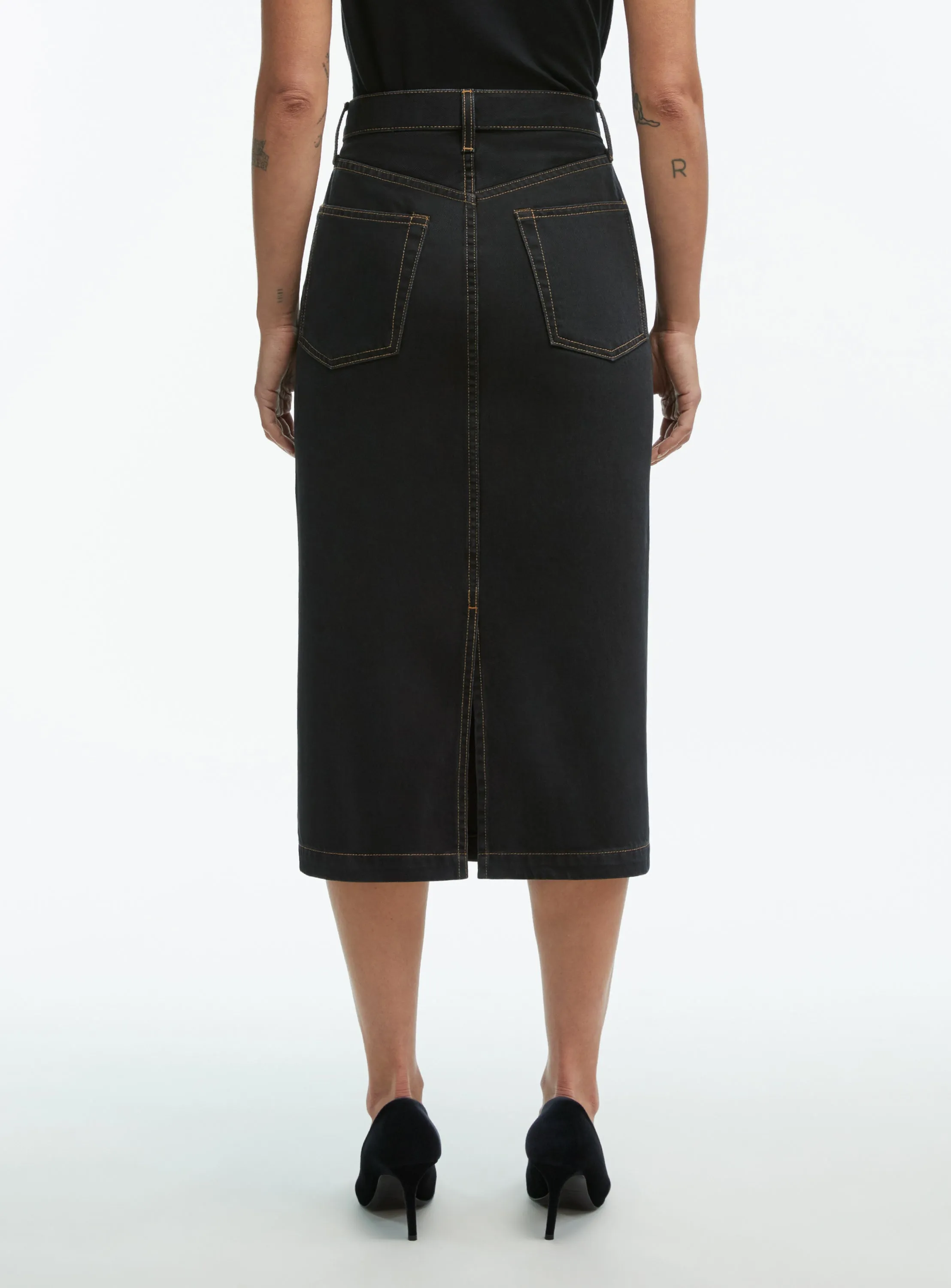 Denim Midi Skirt sold by WARDROBE.NYC product image thumbnail 3