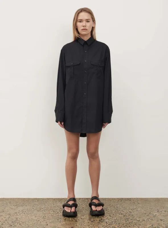 Margaret Howell｜DRESSES (MHL PATCH POCKET DAY DRESS - O rennes — MHL | Patch Pocket Day Dress in Ebony Cotton