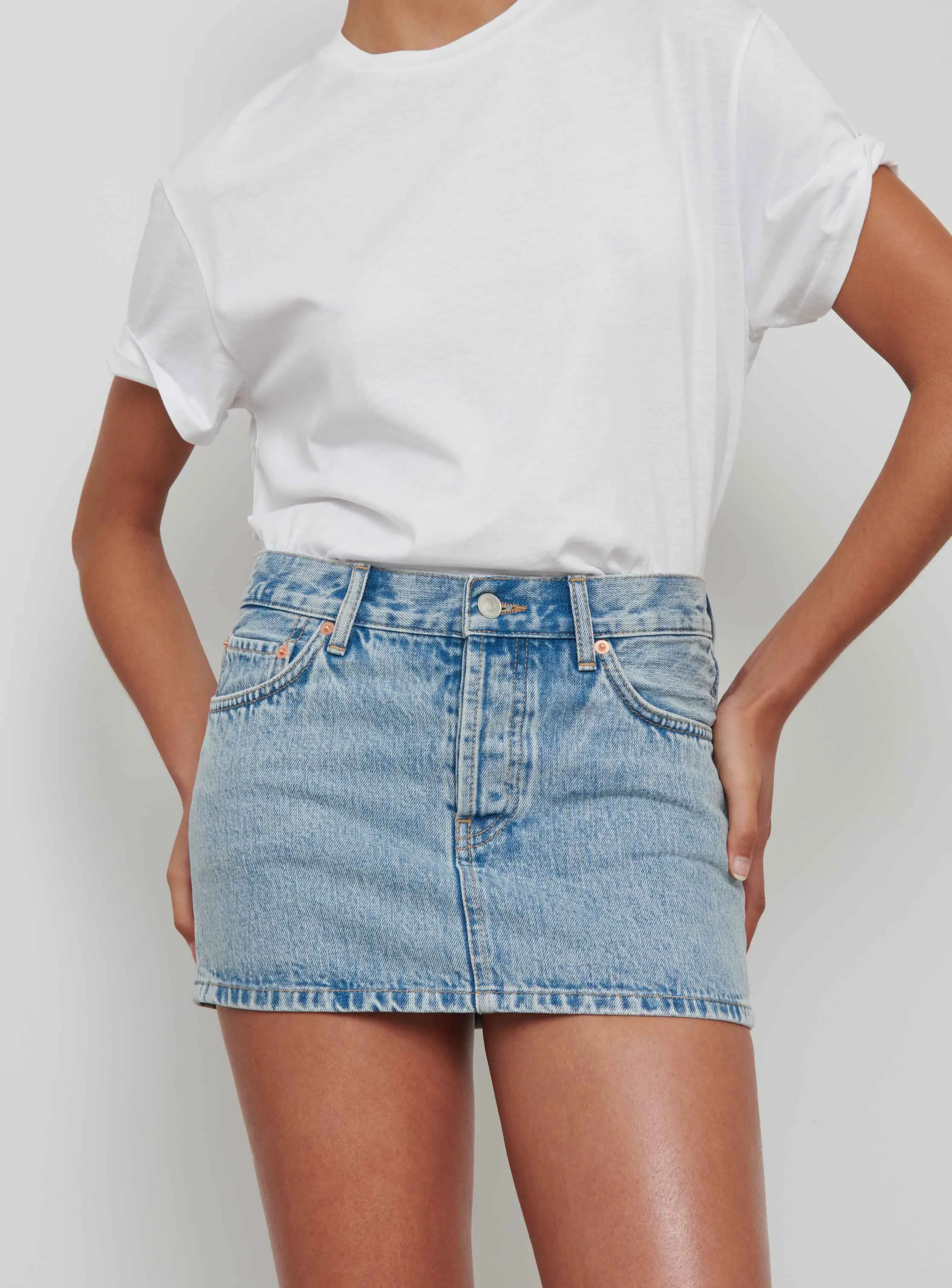 Denim Micro Mini Skirt sold by WARDROBE.NYC product image thumbnail 4