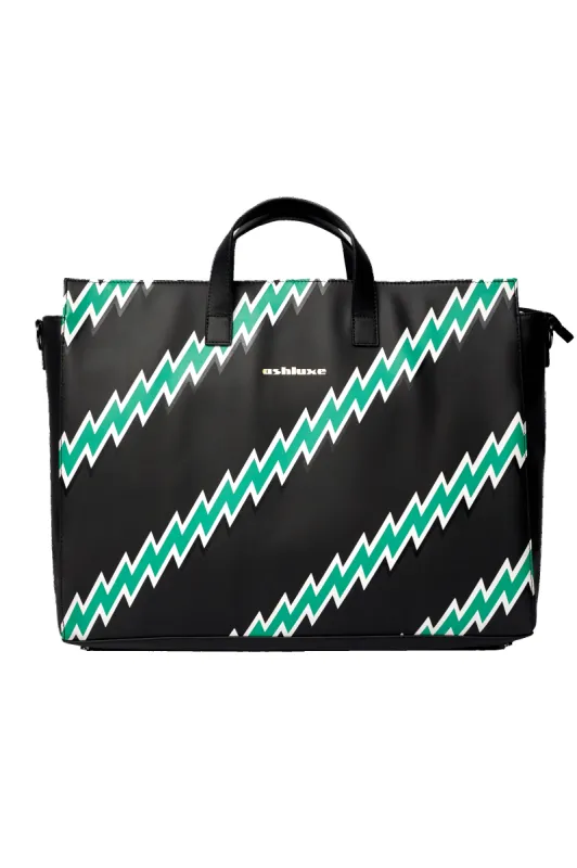 ASHLUXE ZigZag Leather Large Bag - Black/Green sold by Ashluxe