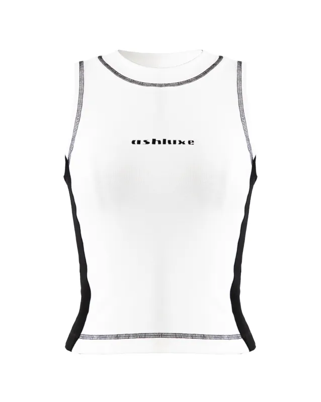 Ashluxe Threaded Tank Top White Black made by Ashluxe