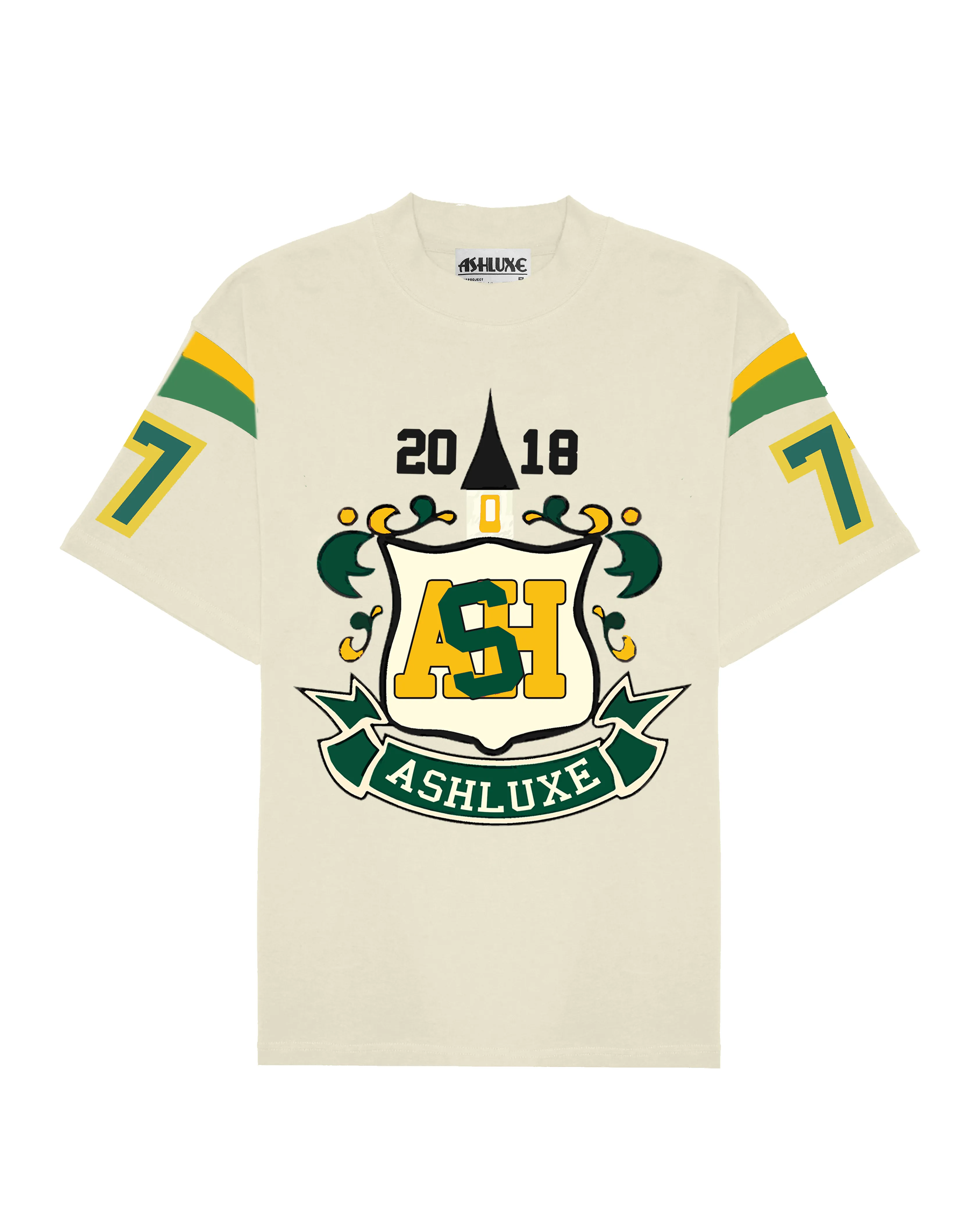 Ashluxe Varsity crest Tee Biege sold by Ashluxe
