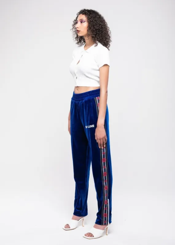 Ashluxe VELVET BLUE ROBOTICS TRACK PANTS sold by Ashluxe