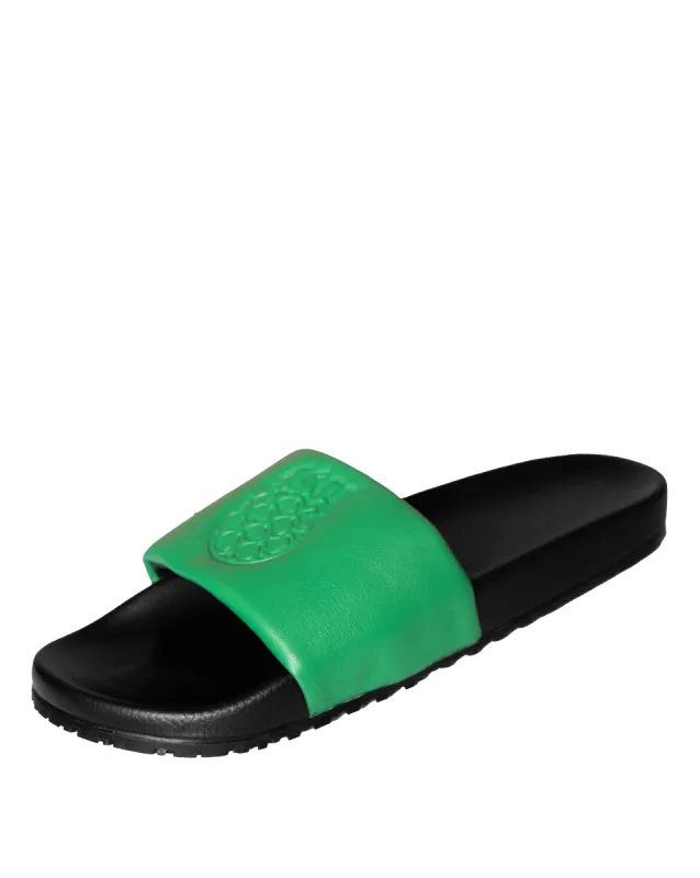 Ashluxe Emblem Leather Slides Green sold by Ashluxe
