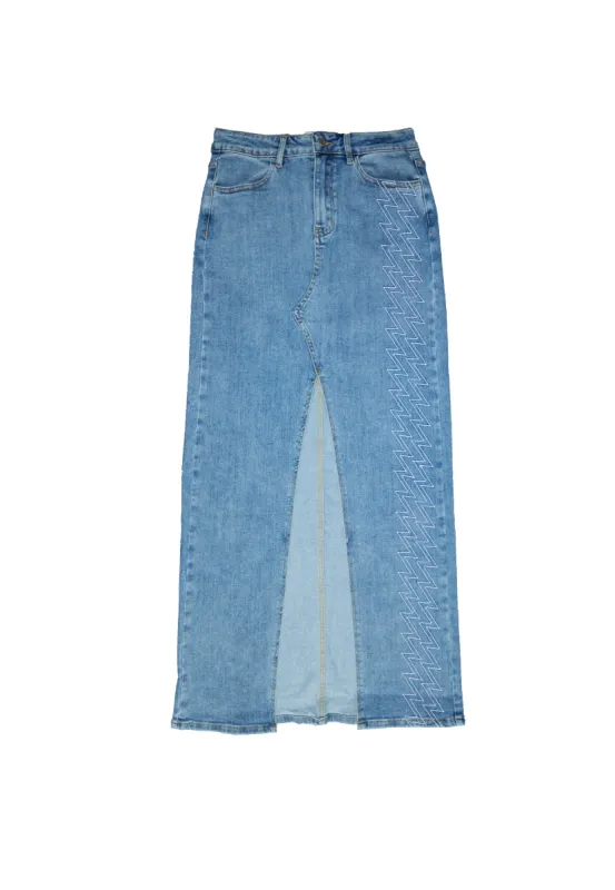 Ashluxe Women's Trucker Denim Skirt Blue sold by Ashluxe