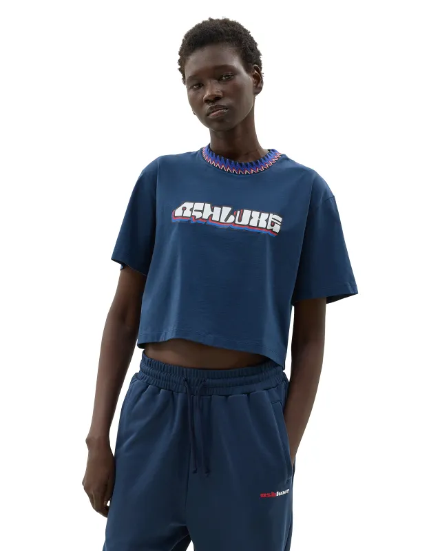 Knitted Neck Cropped T-Shirt Blue sold by Ashluxe