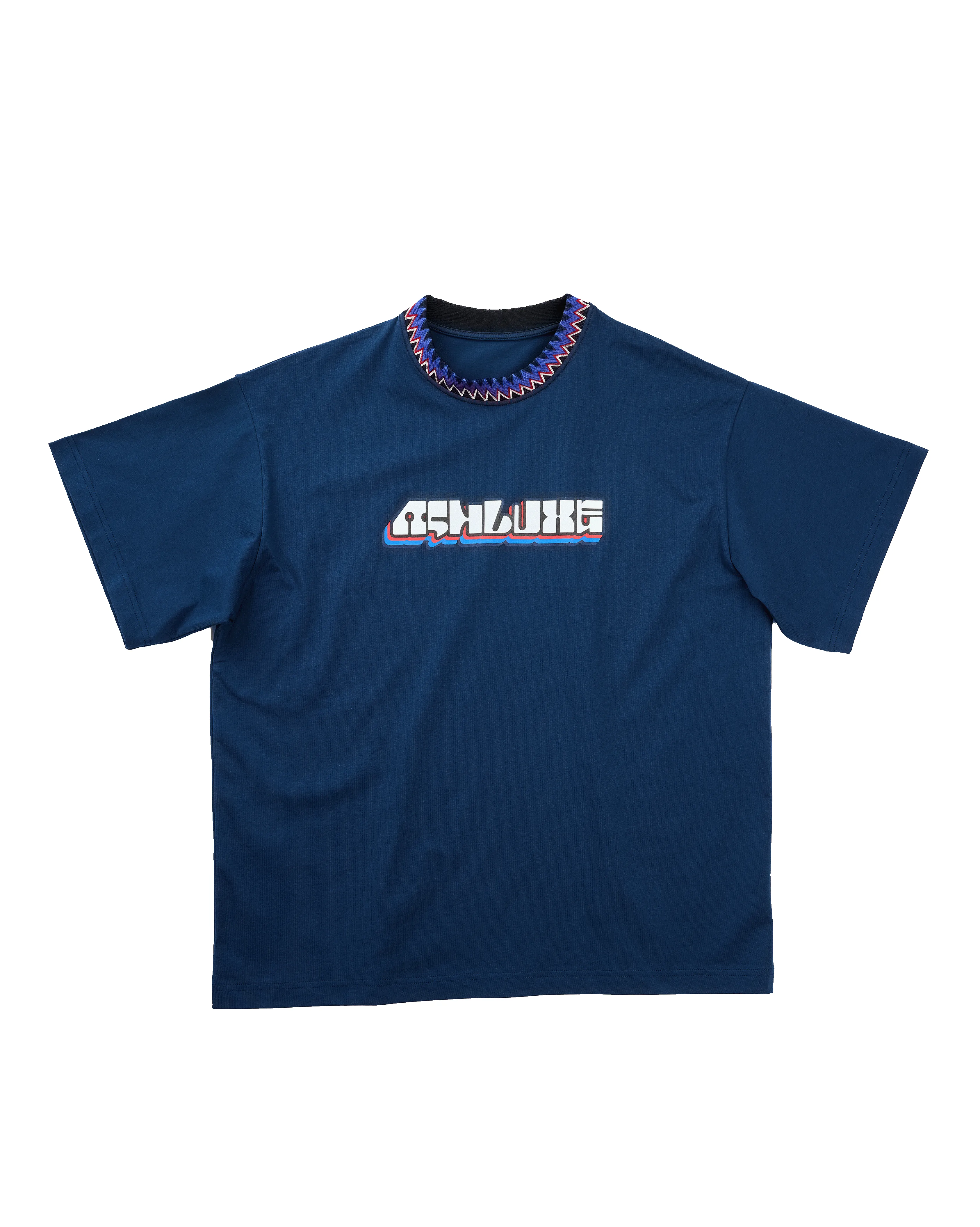 Knitted Neck Rib Logo T-shirt Blue sold by Ashluxe product image thumbnail 3