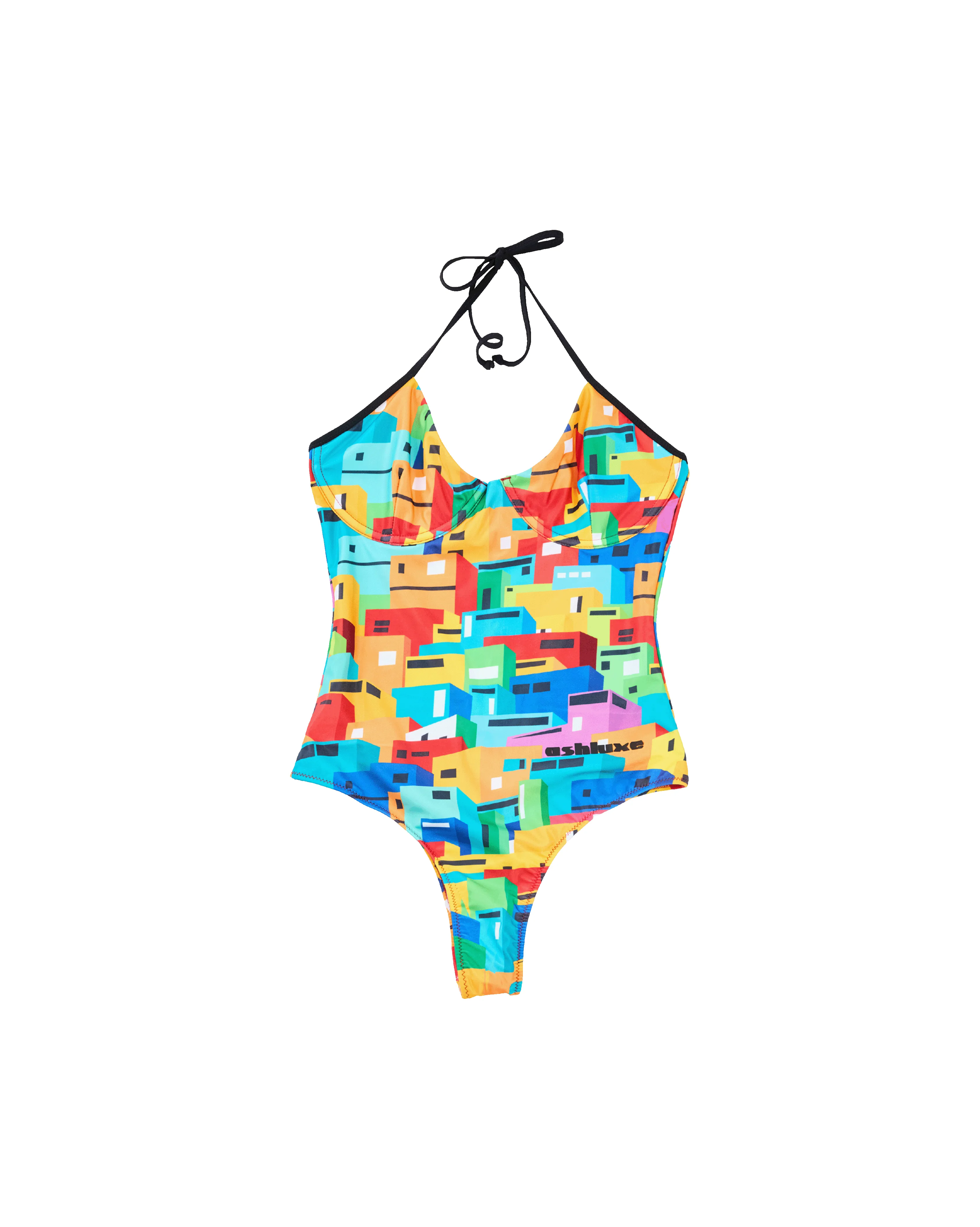 Urban Mosaic Print High Leg Swimsuit Multi sold by Ashluxe