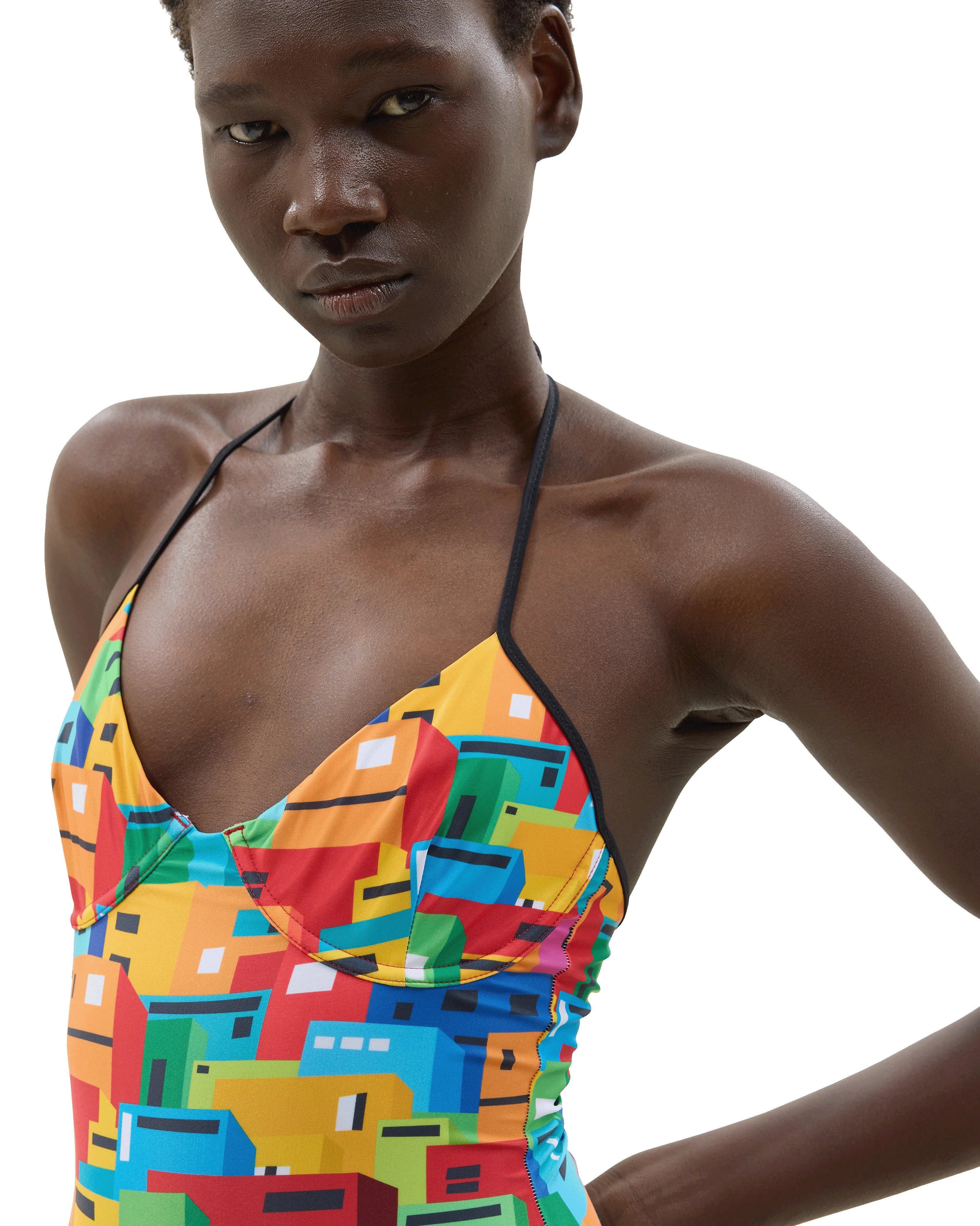 Urban Mosaic Print High Leg Swimsuit Multi sold by Ashluxe product image thumbnail 3