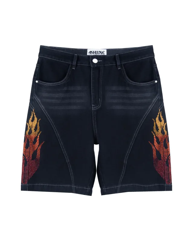 Ashluxe Flame Denim Shorts Black sold by Ashluxe