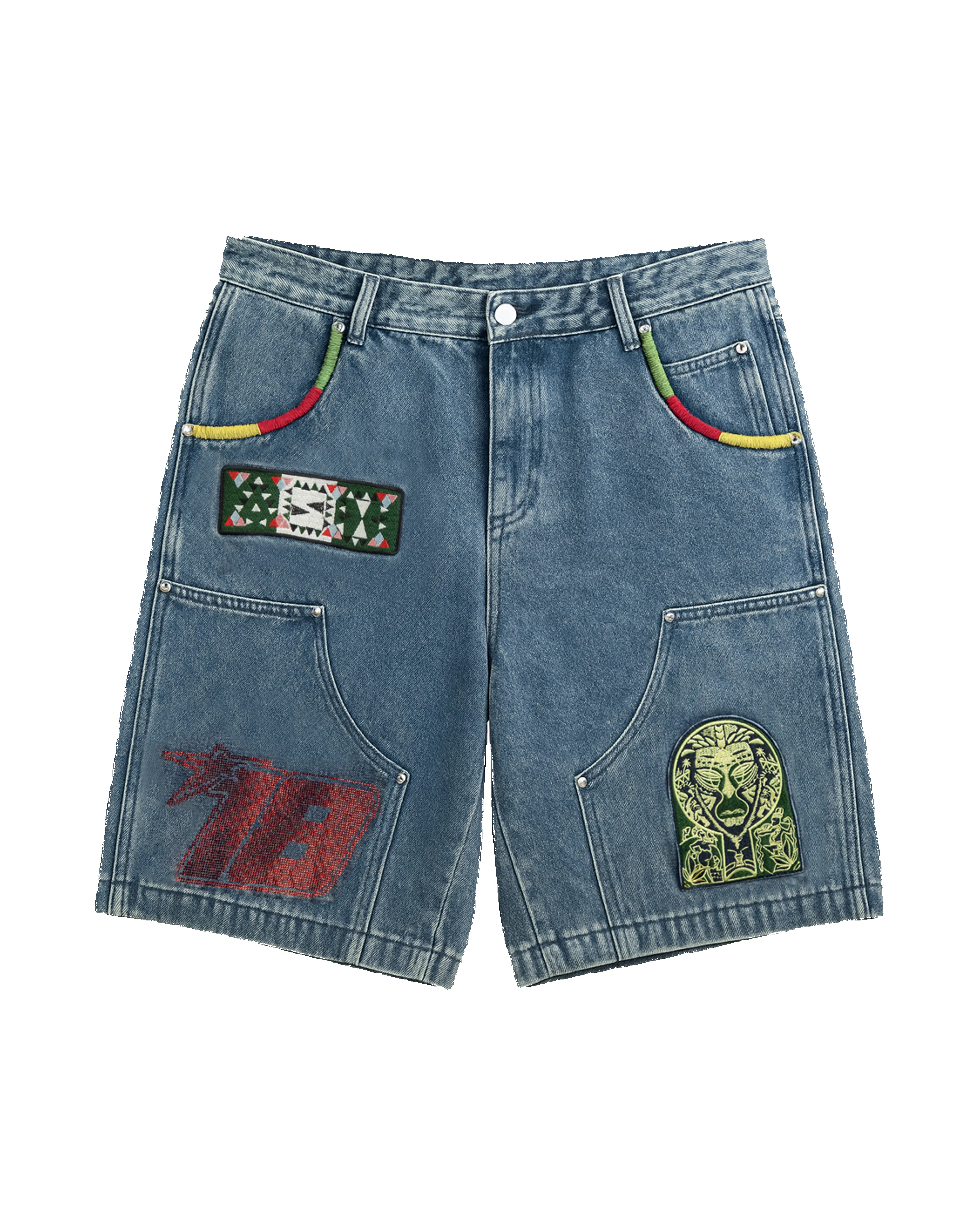 Ashluxe Patch Denim Shorts Blue sold by Ashluxe