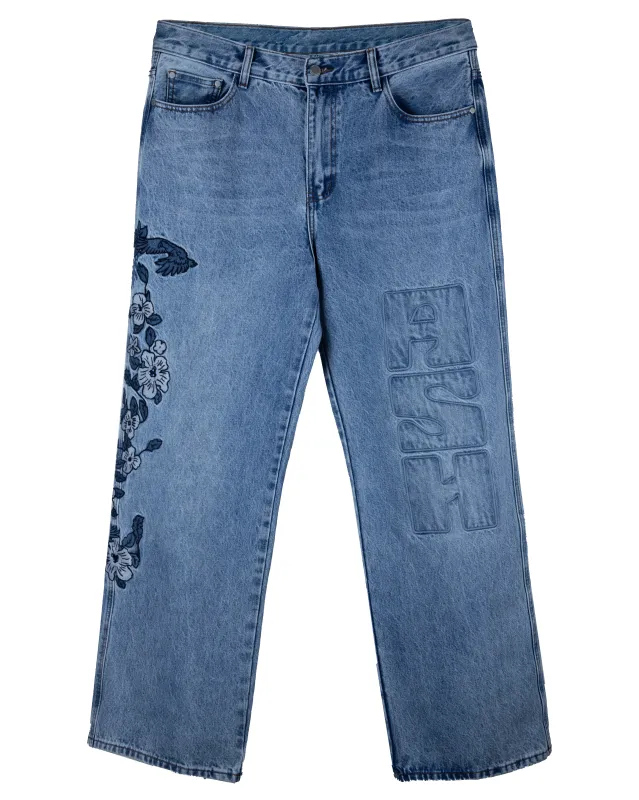 Ashluxe Flowery Denim Pants Blue sold by Ashluxe