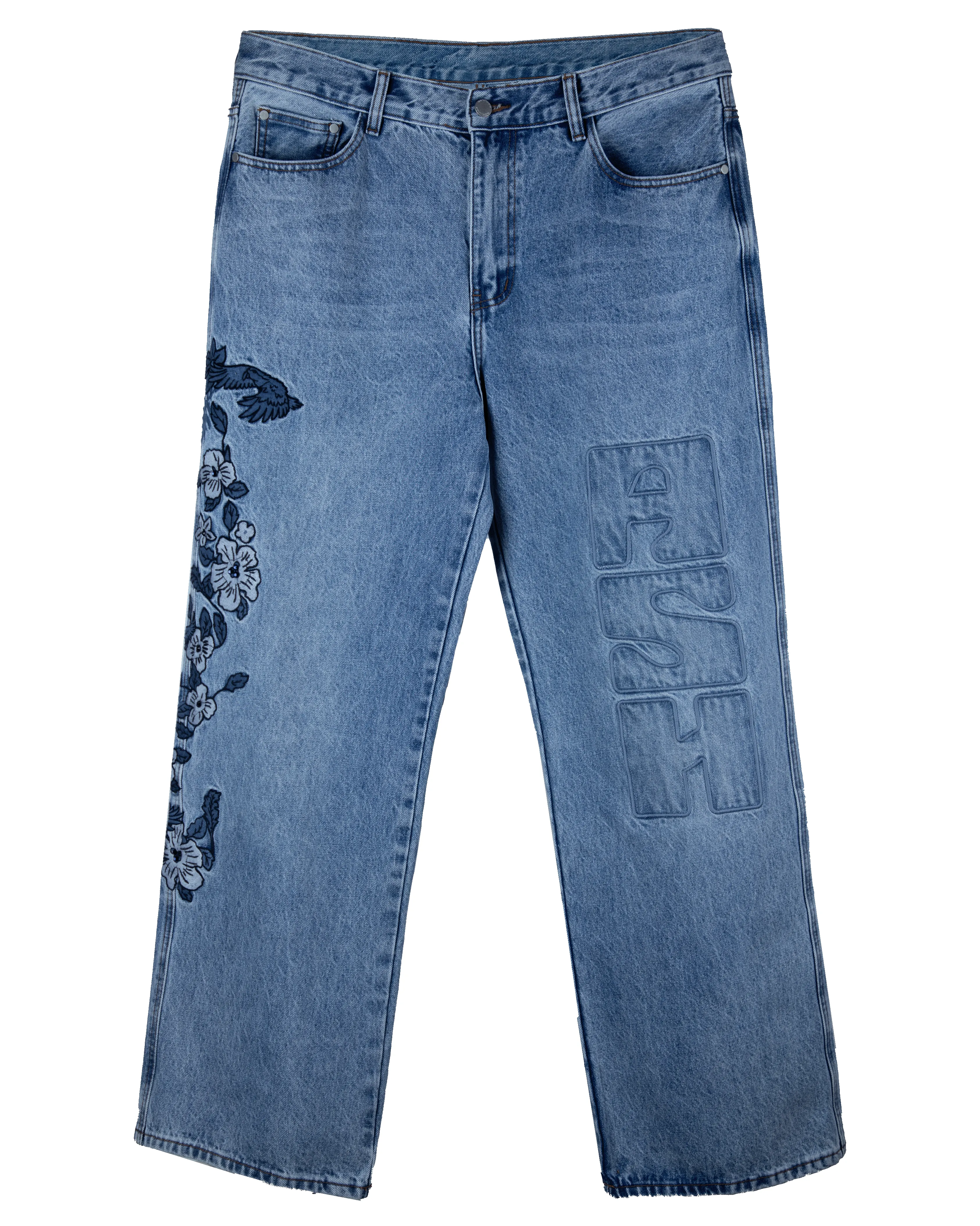 Ashluxe Flowery Denim Pants Blue sold by Ashluxe