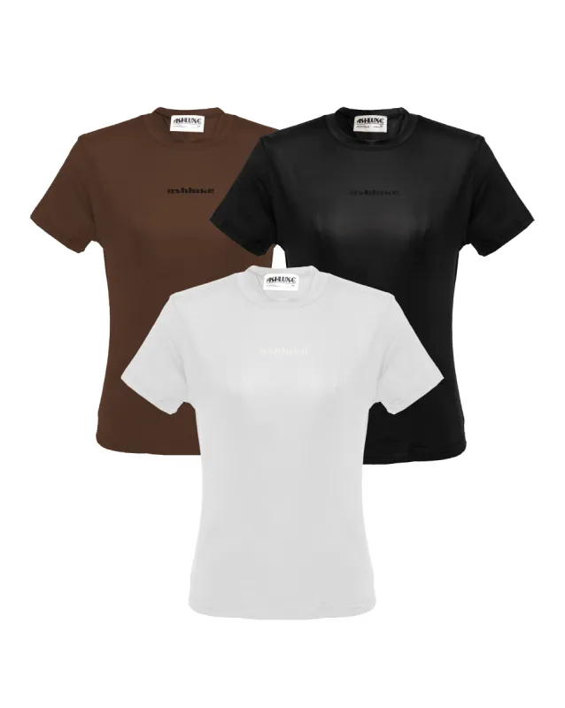 Ashluxe 3 Set Female Bodycon Top White Black Brown sold by Ashluxe