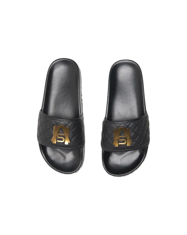 Ashluxe Paradise Quilted Leather Slides - Black sold by Ashluxe