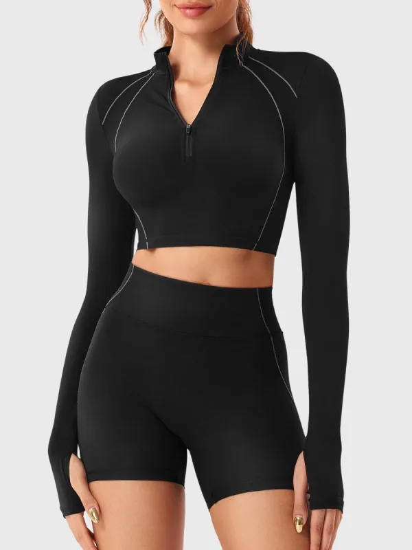 Yeoreo Clementine Half Zip Crop Top Shorts Sets sold by Yeoreo