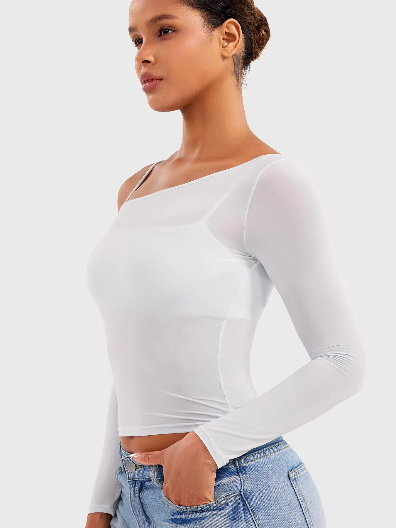 Yeoreo Fairen One Shoulder Sheer Top sold by Yeoreo product image thumbnail 3
