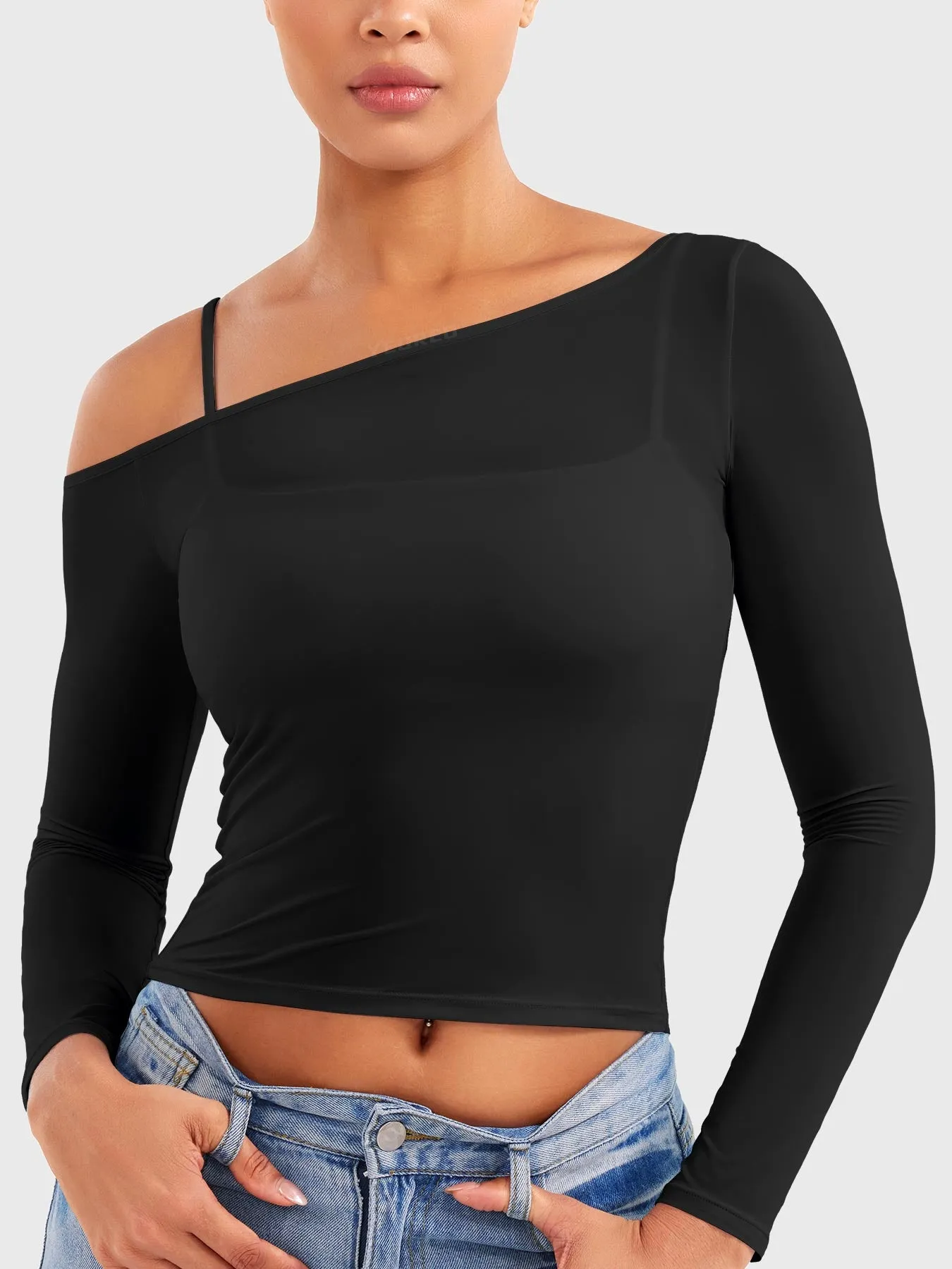 Yeoreo Fairen One Shoulder Sheer Top sold by Yeoreo product image thumbnail 5