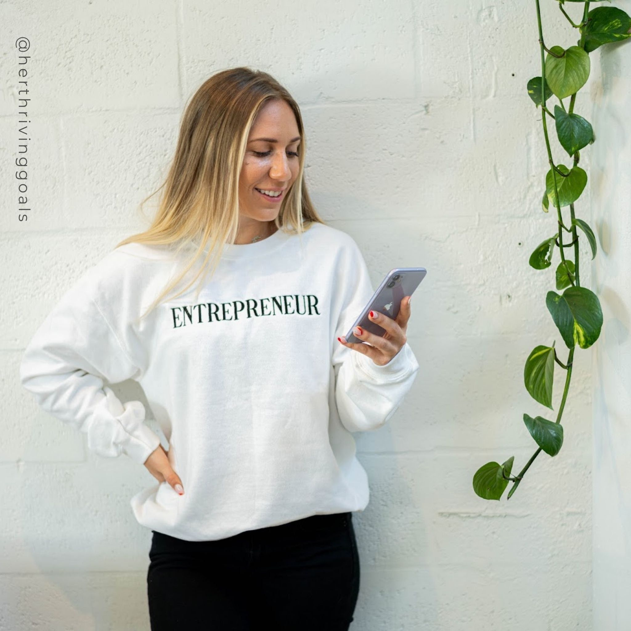 ENTREPRENEUR EMBROIDERED SWEATSHIRT - WHITE sold by Her Thriving Goals product image thumbnail 4