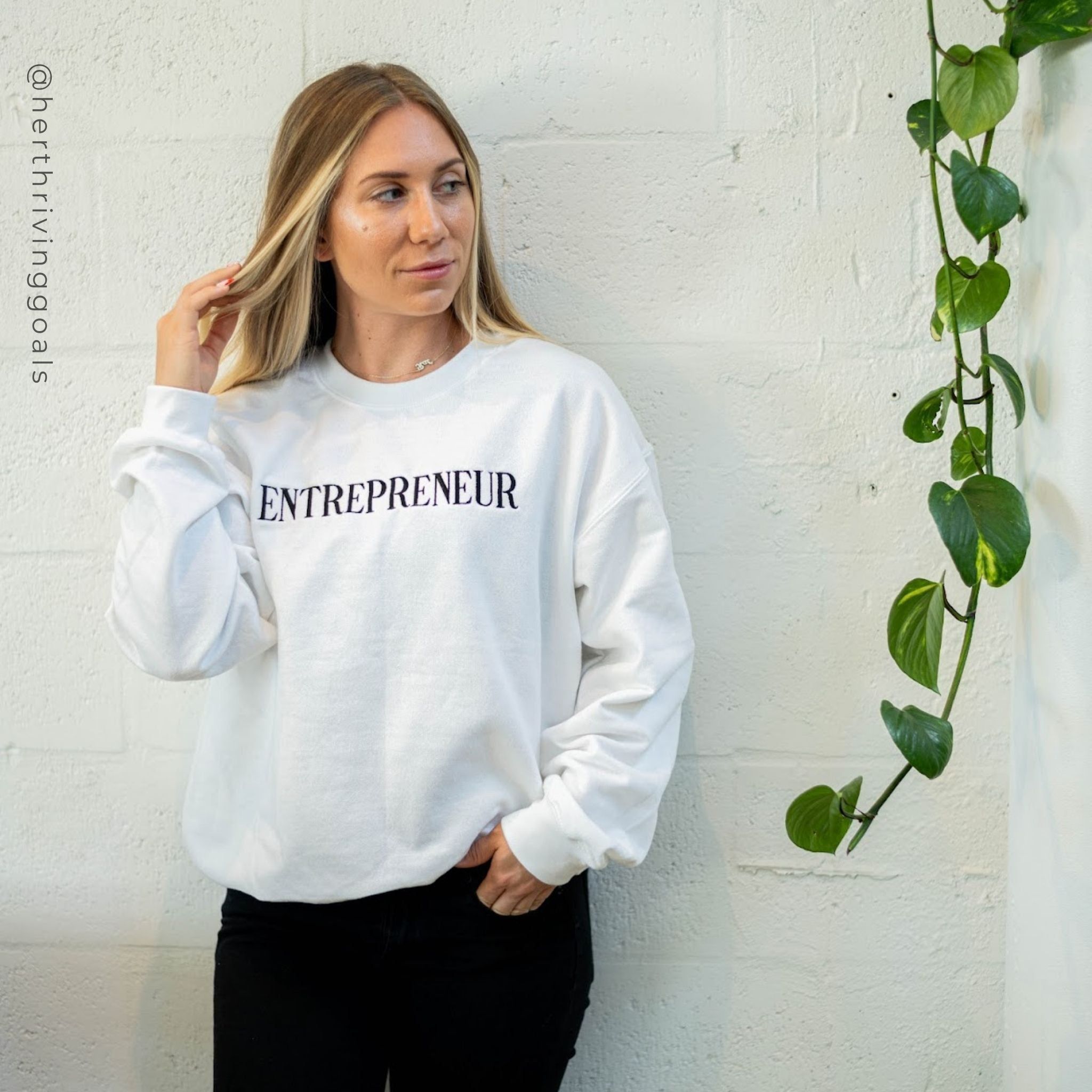 ENTREPRENEUR EMBROIDERED SWEATSHIRT - WHITE sold by Her Thriving Goals