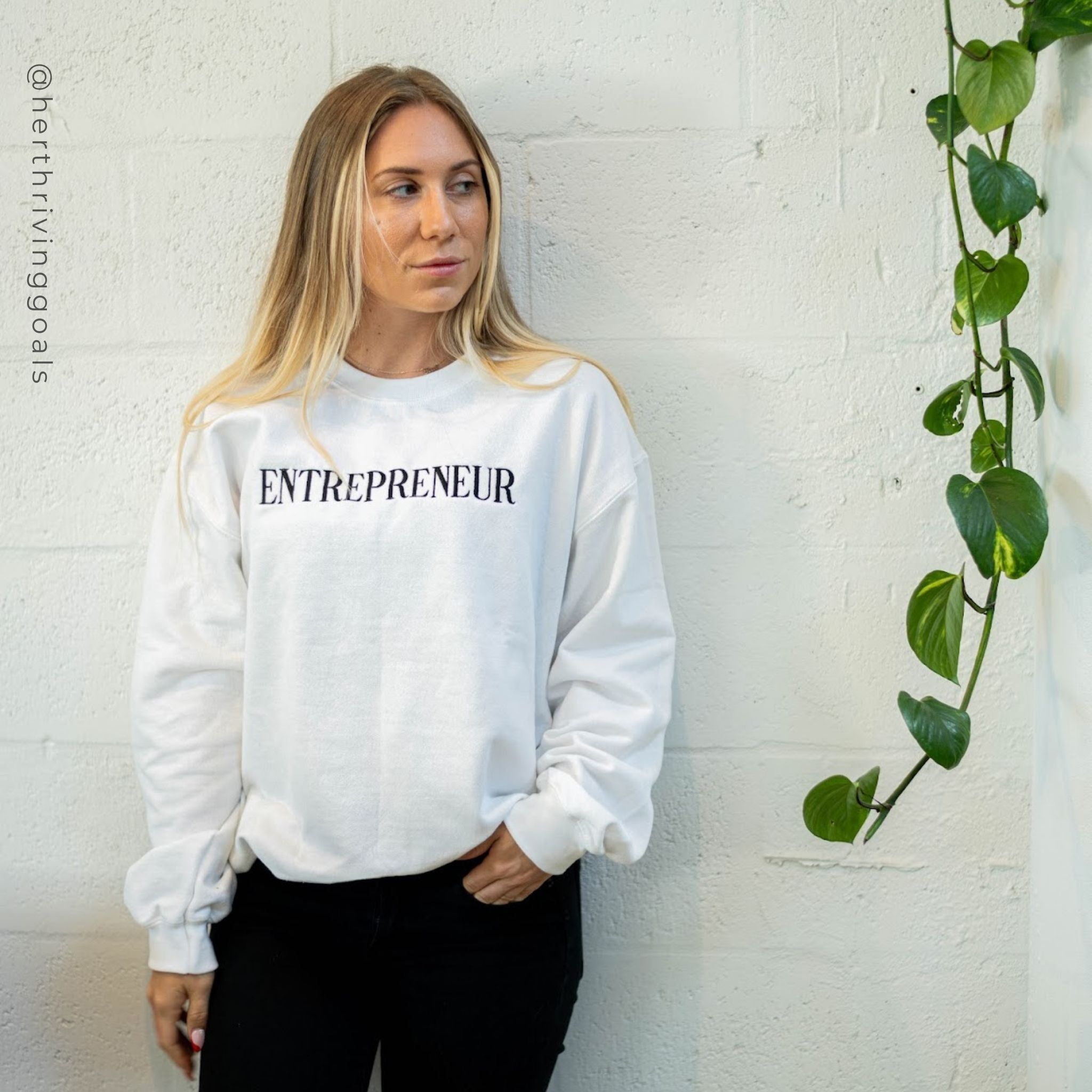 ENTREPRENEUR EMBROIDERED SWEATSHIRT - WHITE sold by Her Thriving Goals product image thumbnail 2