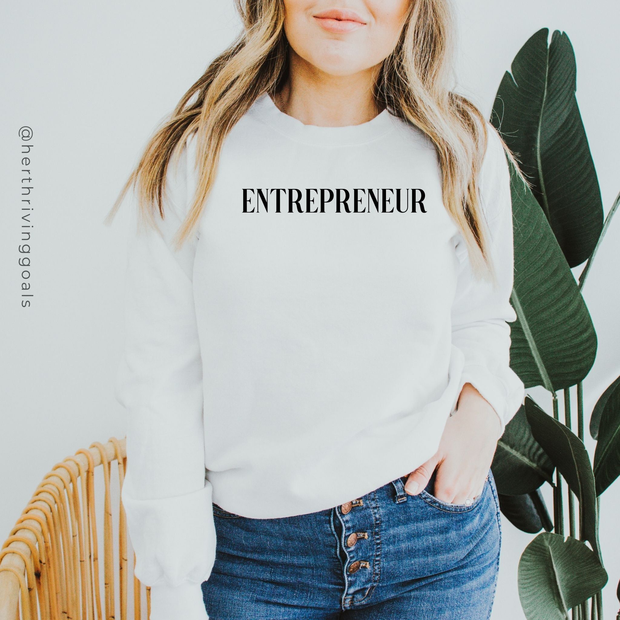 ENTREPRENEUR EMBROIDERED SWEATSHIRT - WHITE sold by Her Thriving Goals product image thumbnail 3