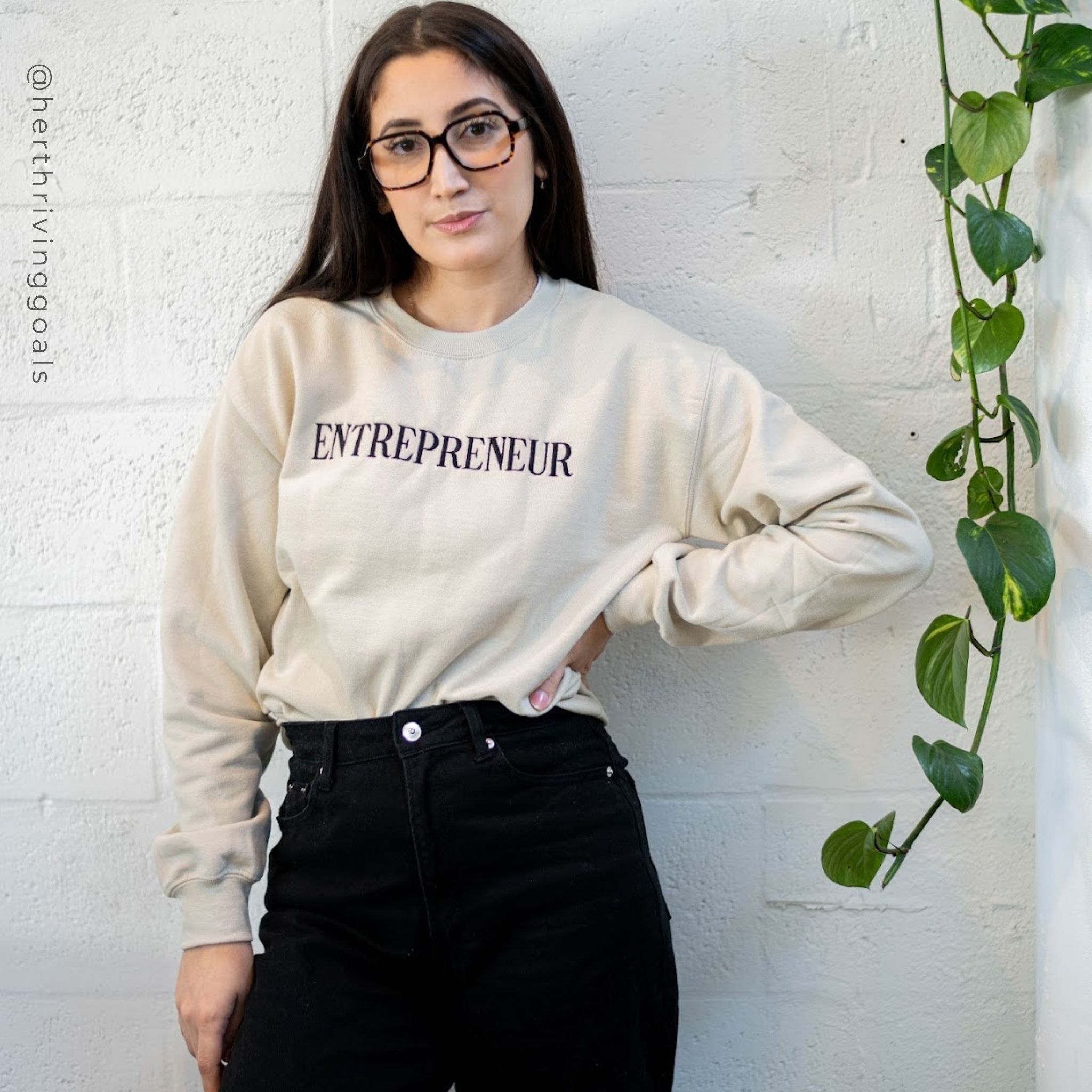ENTREPRENEUR EMBROIDERED SWEATSHIRT - SAND sold by Her Thriving Goals product image thumbnail 2