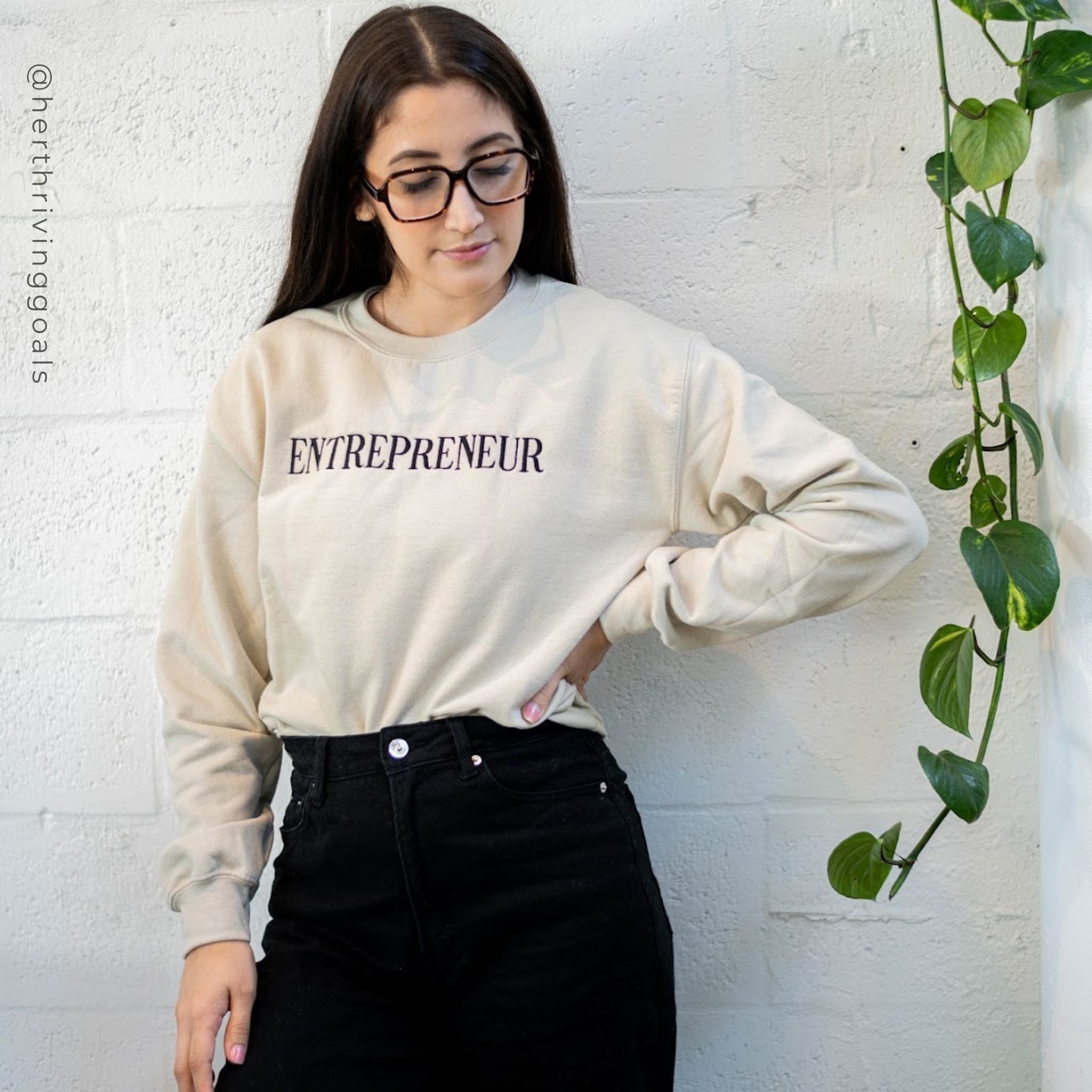 ENTREPRENEUR EMBROIDERED SWEATSHIRT - SAND sold by Her Thriving Goals