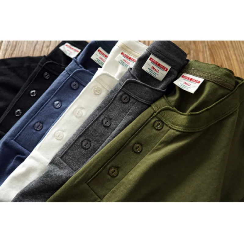 Henley Collar Pure Cotton T-shirt made by Sauce Zhan