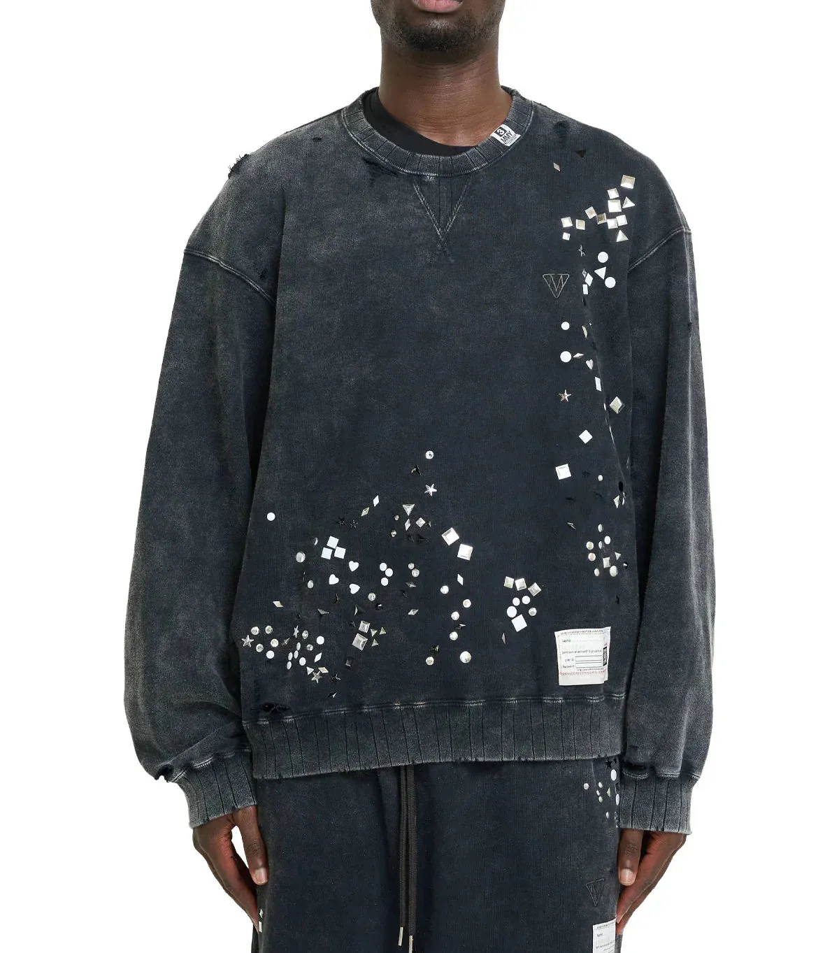 Mihara Yasuhiro Embellished Bleached Pullover Black sold by Somewhere