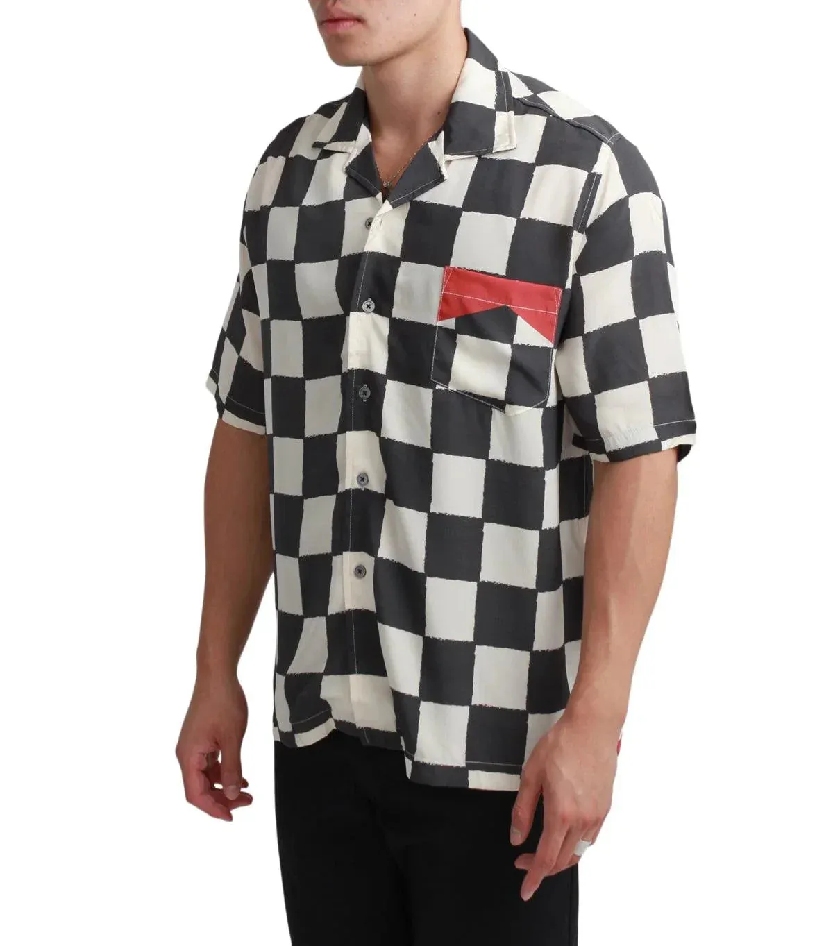 Rhude Silk Printed Broken Checker Shirt Ivory Black sold by Somewhere product image thumbnail 2