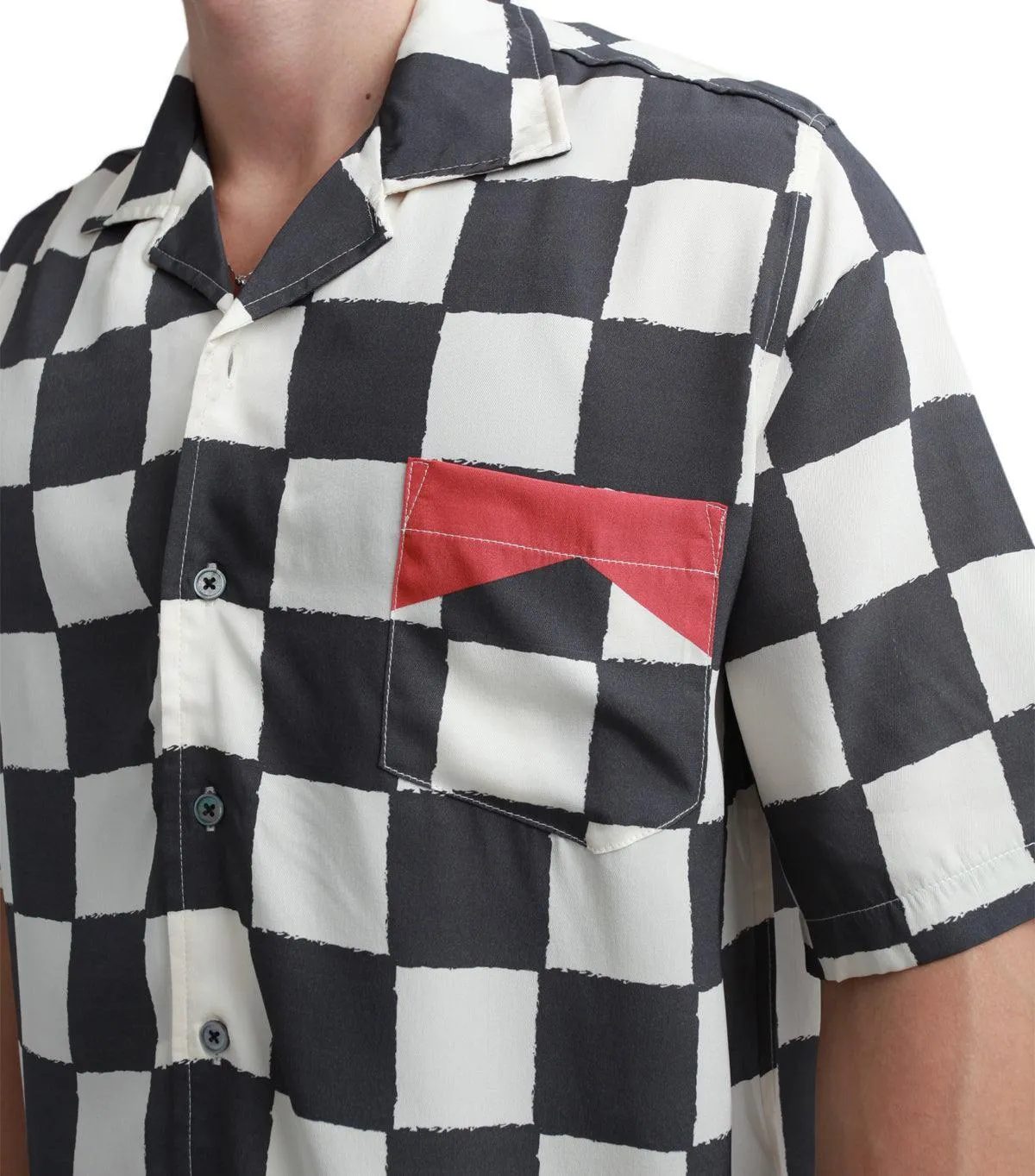 Rhude Silk Printed Broken Checker Shirt Ivory Black sold by Somewhere product image thumbnail 5