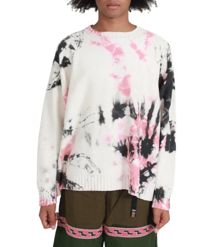 Kapital 5G Cotton Knit Crew Sweater (Ashbury Dyed) Black Pink made by Kapital