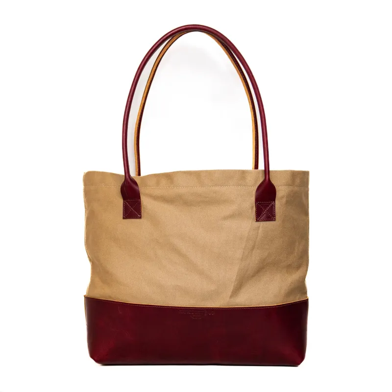 Acadia Tote Burgundy/Khaki Canvas sold by Rancourt & Co