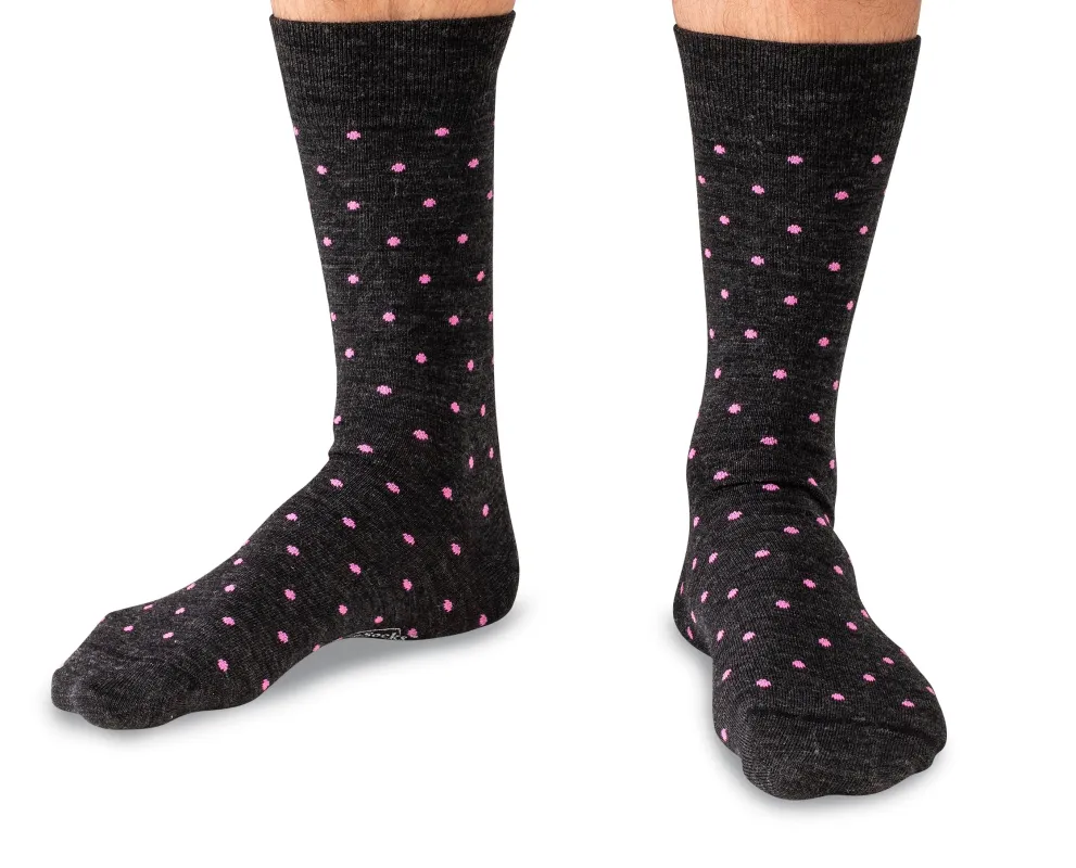 Mid-Calf Merino Wool Sock - Charcoal w/ Pink Dots sold by Rancourt & Co