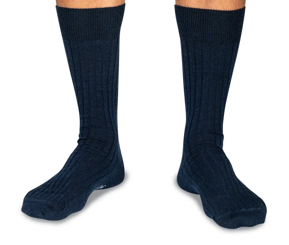 Mid-Calf Merino Wool - Solid, Ribbed, Navy sold by Rancourt & Co