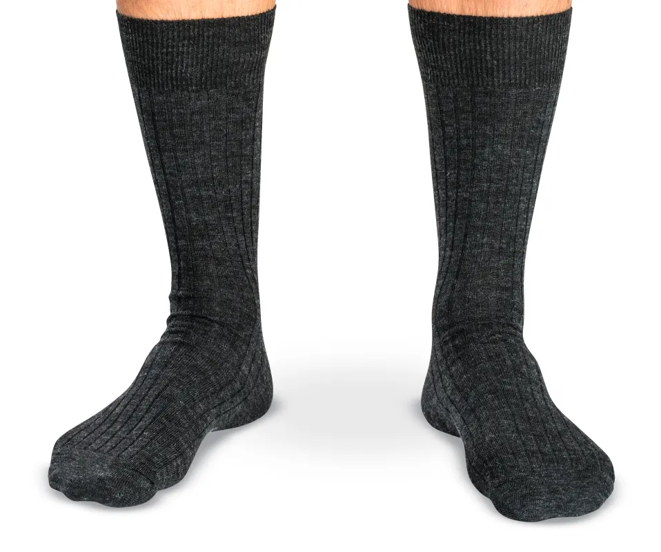 Mid Calf Merino Wool Socks -Solid, Ribbed, Charcoal made by Rancourt & Co