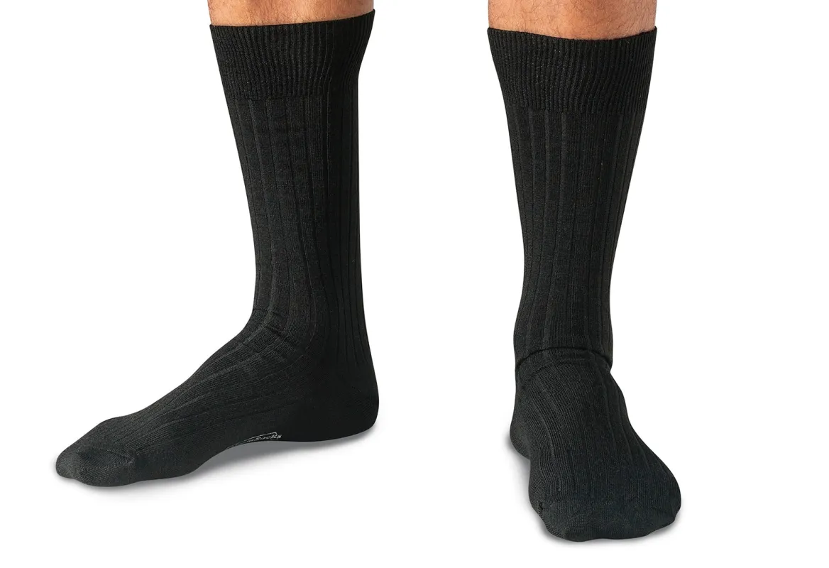 Mid-Calf Merino Wool Sock - Solid, Ribbed, Black made by Rancourt & Co
