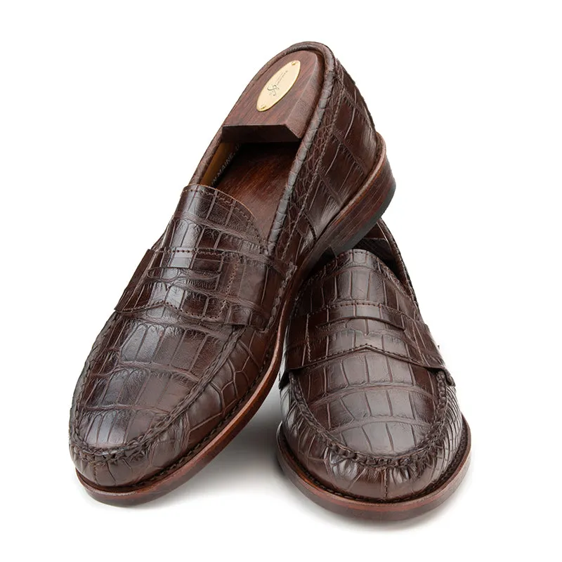 Pinch Penny Loafers - Chocolate Burnished Alligator sold by Rancourt & Co