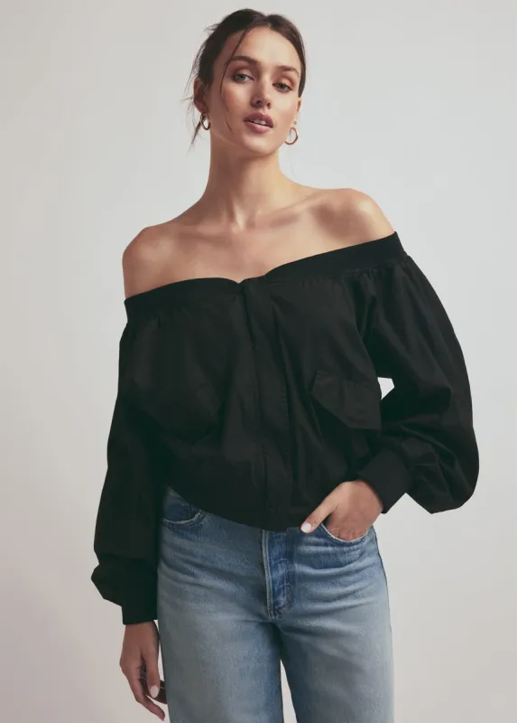 THE OFF THE SHOULDER BOMBER JACKET sold by Favorite Daughter