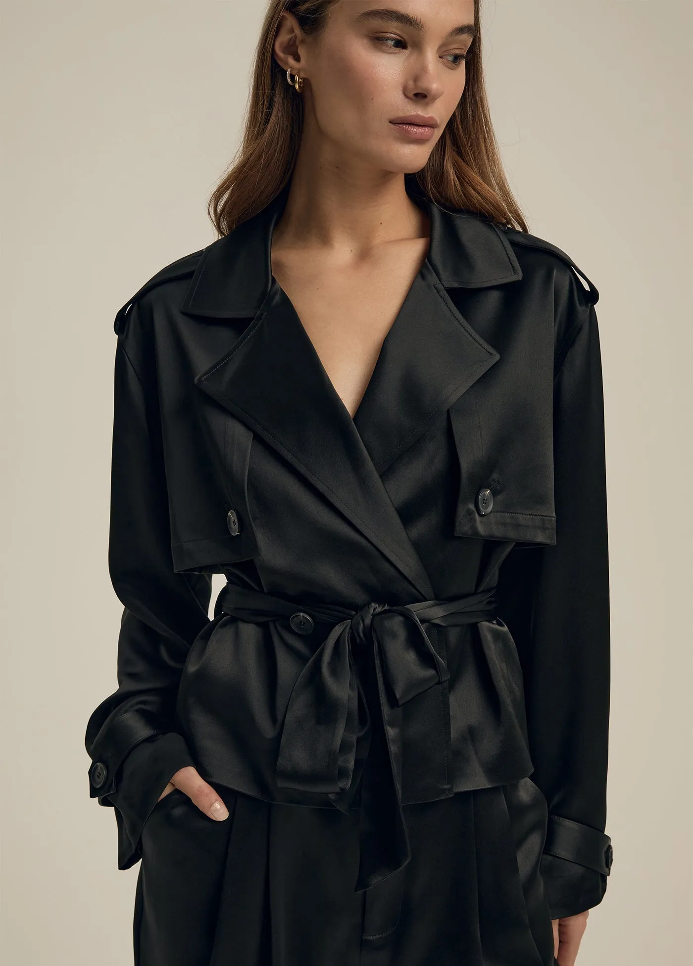 THE CROPPED SATIN CHARLES TRENCH sold by Favorite Daughter