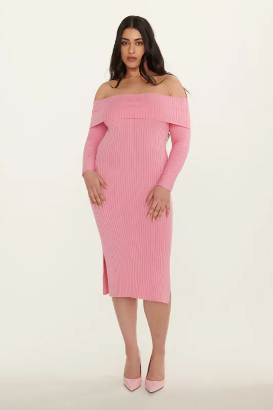 Off-Shoulder Rib Knit Dress sold by Ahiri