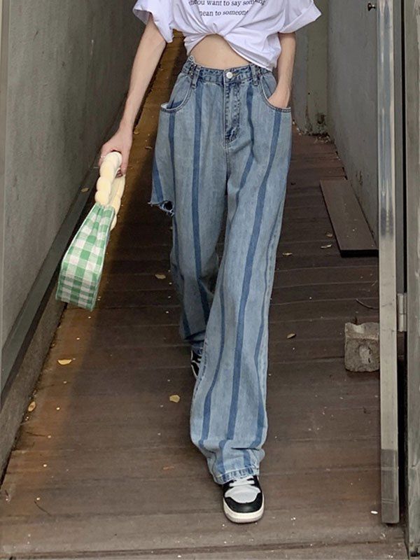 Gestreifte Baggy-Jeans mit Cut-Outs sold by Emmiol product image thumbnail 2