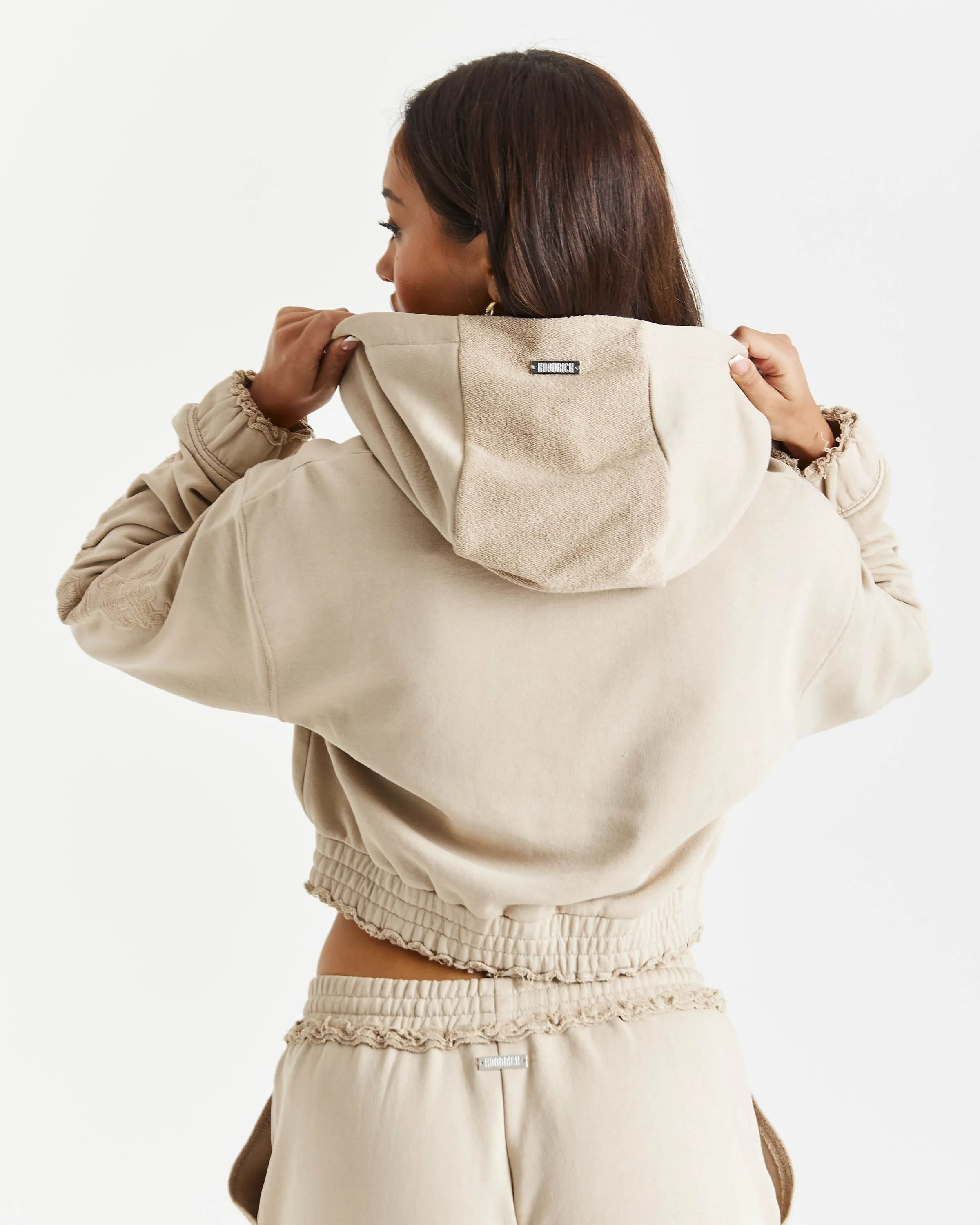 Collision Relaxed Cropped Zip Hoodie - Beige sold by Hoodrich product image thumbnail 5