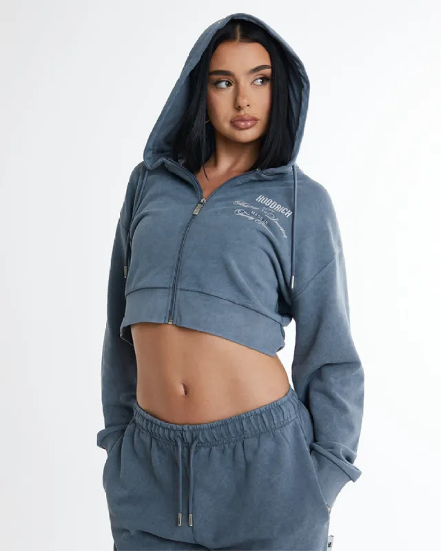 Equate Full Zip Cropped Hoodie - Acid Wash Grey sold by Hoodrich